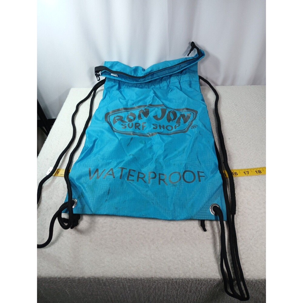 Ron Jon Surf Shop Waterproof Drawstring Backpack Beach Bag Blue Nylon Dry Bag